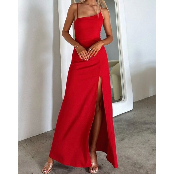 Thats So Fetch Dresses & Skirts - THATS SO FETCH Kira Maxi Dress Red Asymmetrical Neckline NWT 0